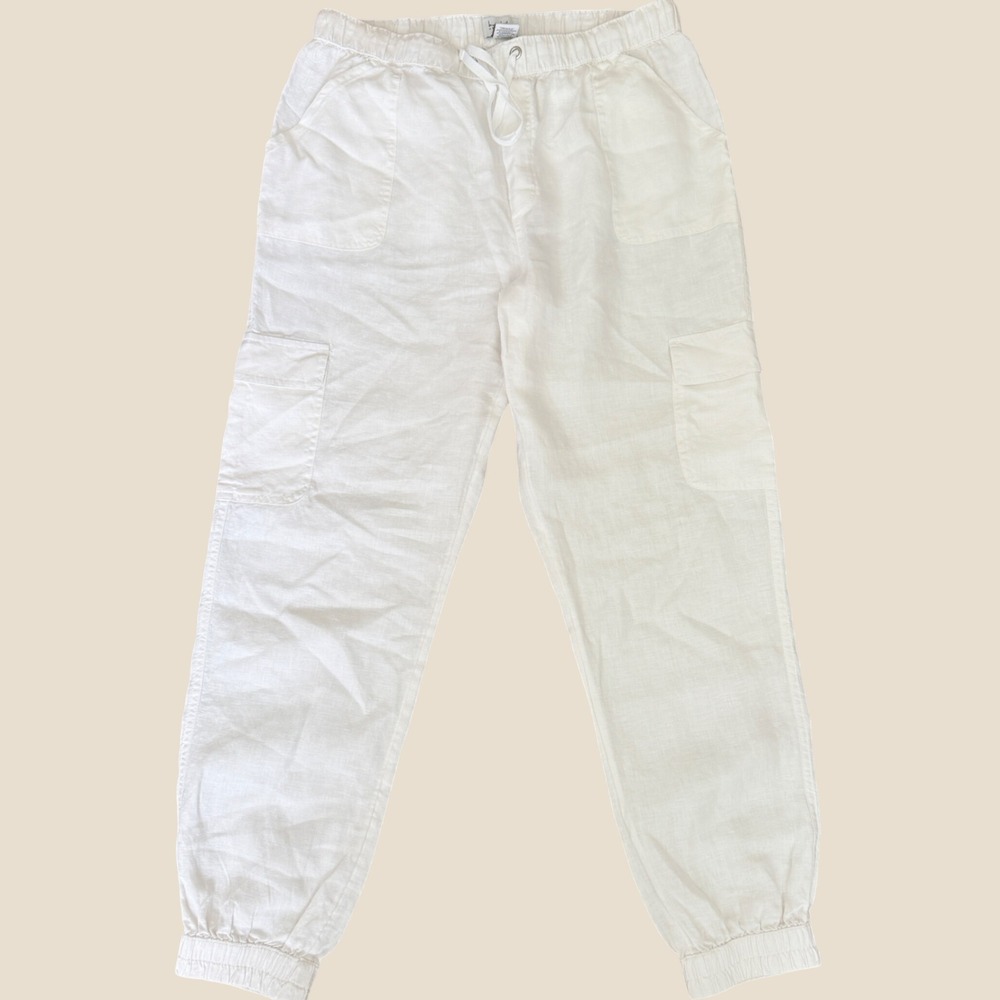 Nicole Miller Linen Cargo Jogger Pants Womens White Size L Casual Summer Beach